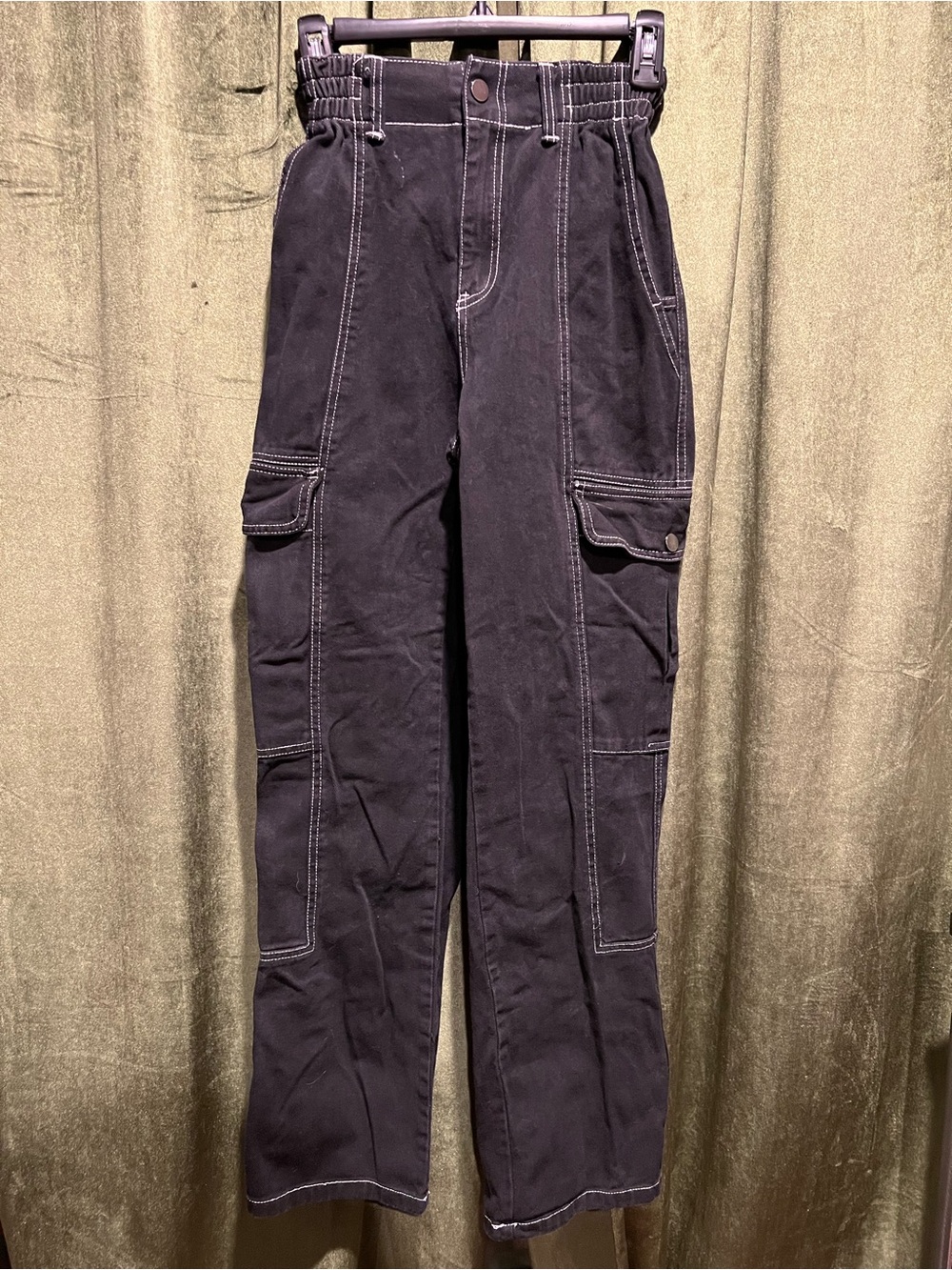 RSQ Black Cargo Pants with White Contrast Stitching